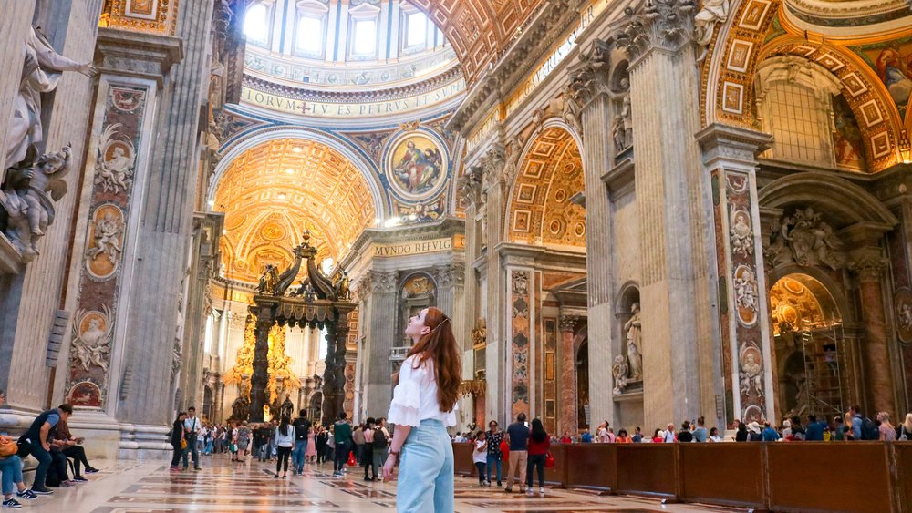 Gaze up at the dome of St. Peter’s Basilica. it’s so tall you can fit the Statue of Liberty inside! Credit: Anna Church