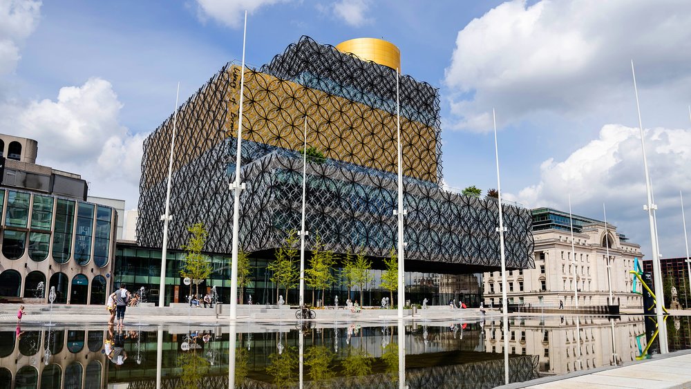 Admire the facade of the Birmingham Library. Credit:Photo by Ethan Thompson