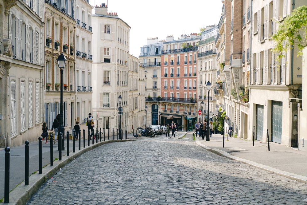 cobblestone street at montmartre paris france