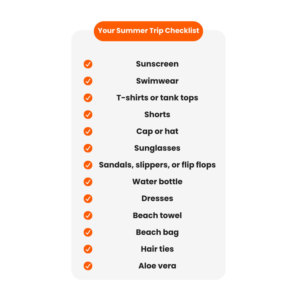 List of things to bring for summer trips