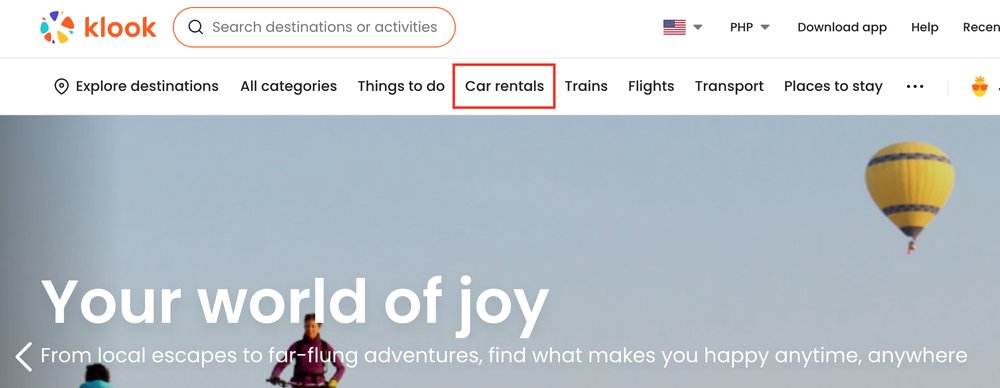 Klook homepage on web