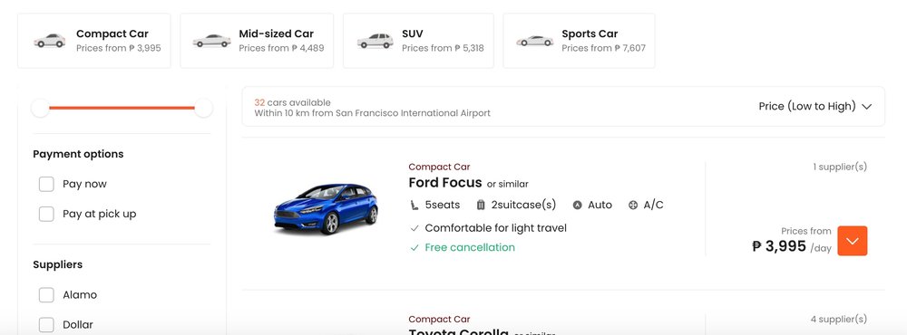 car results for klook car rental bookings