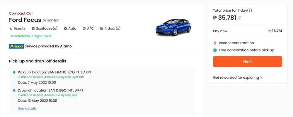 Klook car rental booking summary