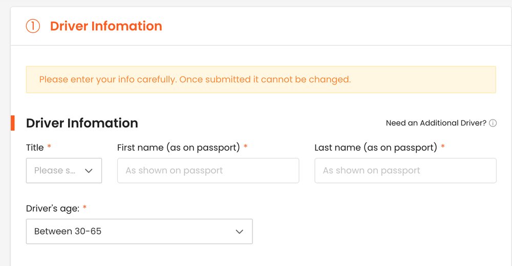 Klook car rental booking driver's information