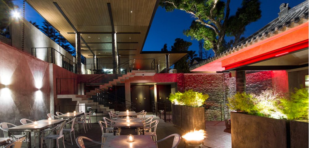 patio with neon lights