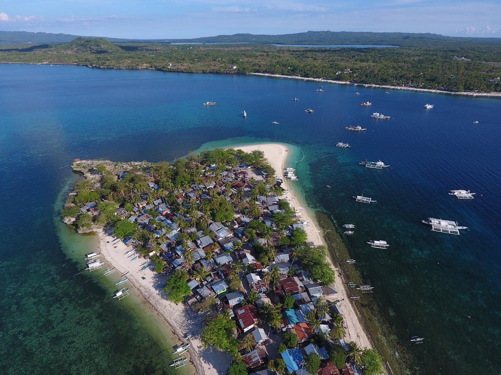 top view of an island with residential