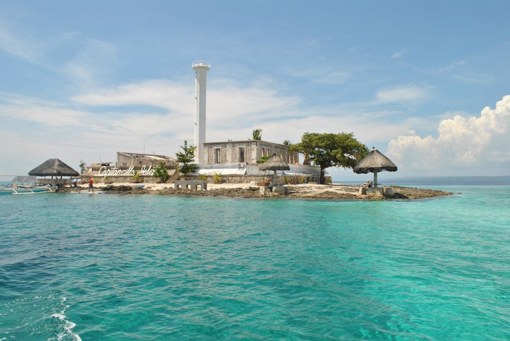 Islet with a white lighthouse