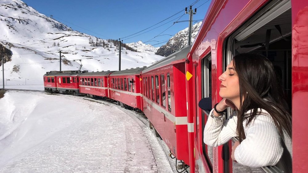 Ride the scenic Bernina Express with your Swiss Travel Pass. Credit: giuliaspampinato