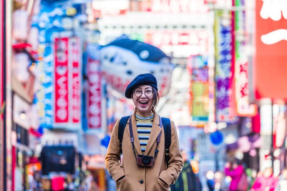 A woman looks happy in Japan