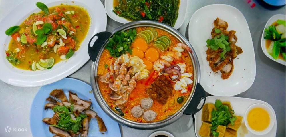 Soup and side dishes in the table