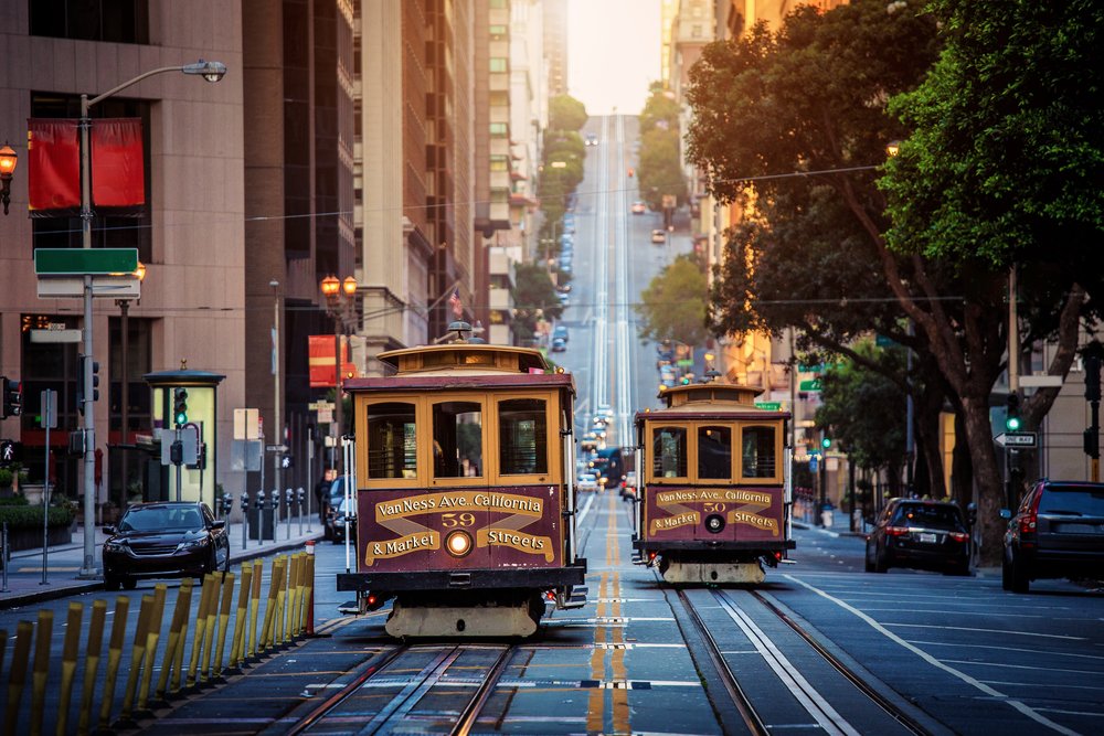 san francisco trams in the street