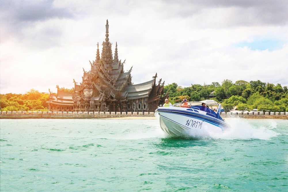 a speed boat ride around the Sanctuary of Truth in Pattaya