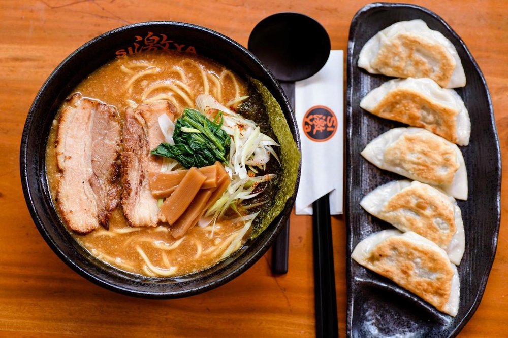 bowl of ramen with gyoza