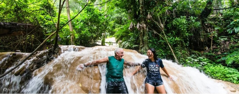 Two people in waterfalls