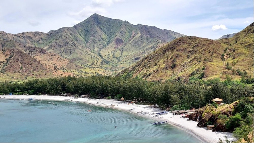 Beach with a mountain