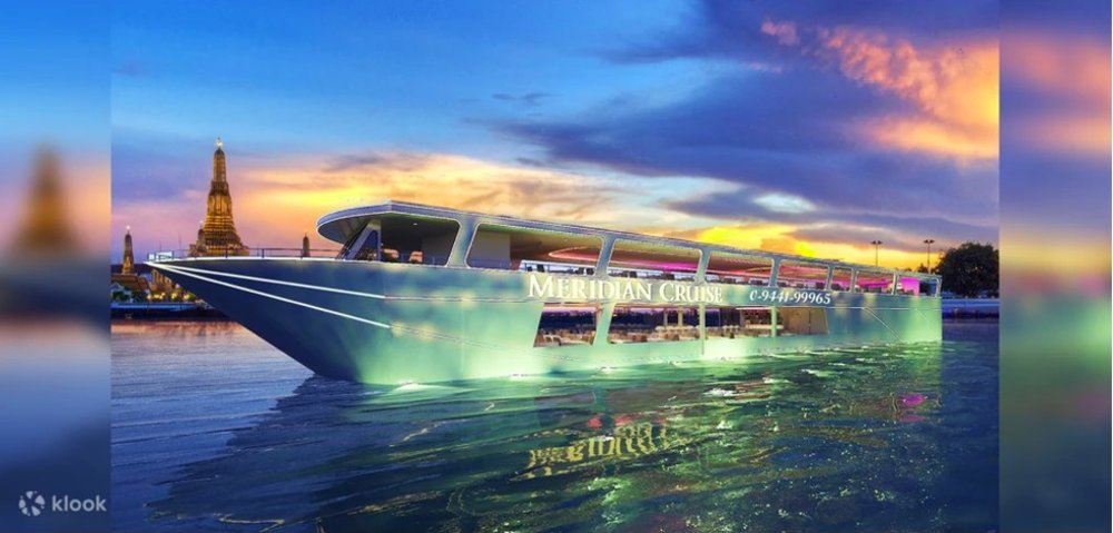 Cruise in dawn with colorful lights of the city