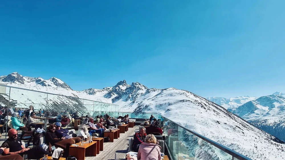 Grab a bite to eat at Muottas Muragl for supreme views of St. Moritz
