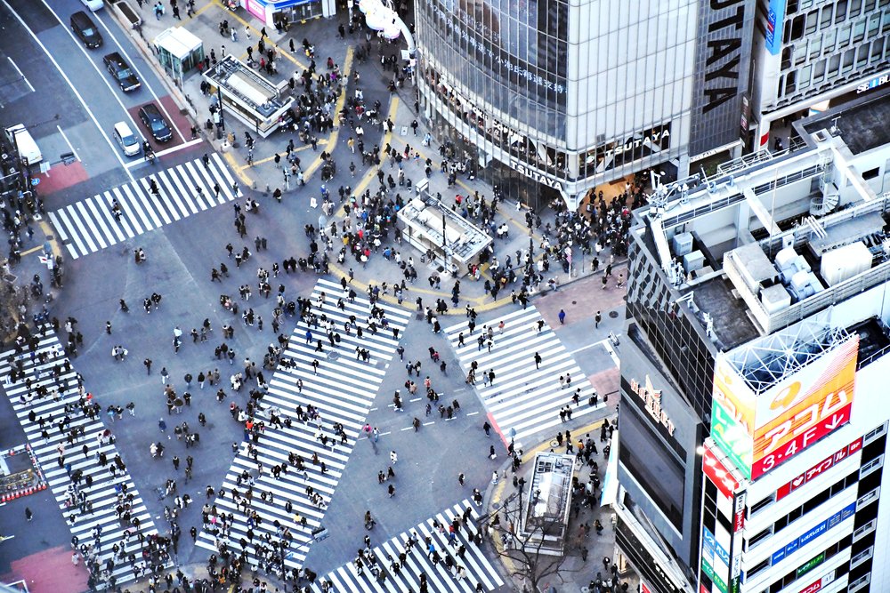 a view of Shibuya Crossing from above