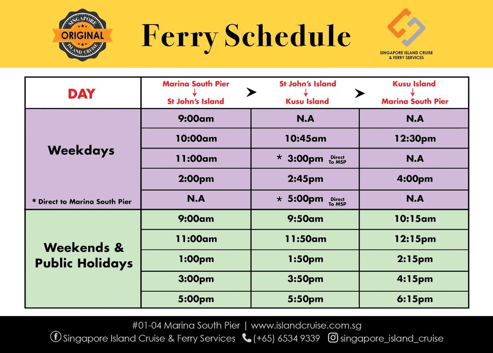 Ferry Schedule for Singapore Island Cruise Ferry
