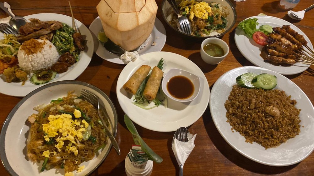 A spread of Traditional Indonesian food at Made's Warung, Seminyak 