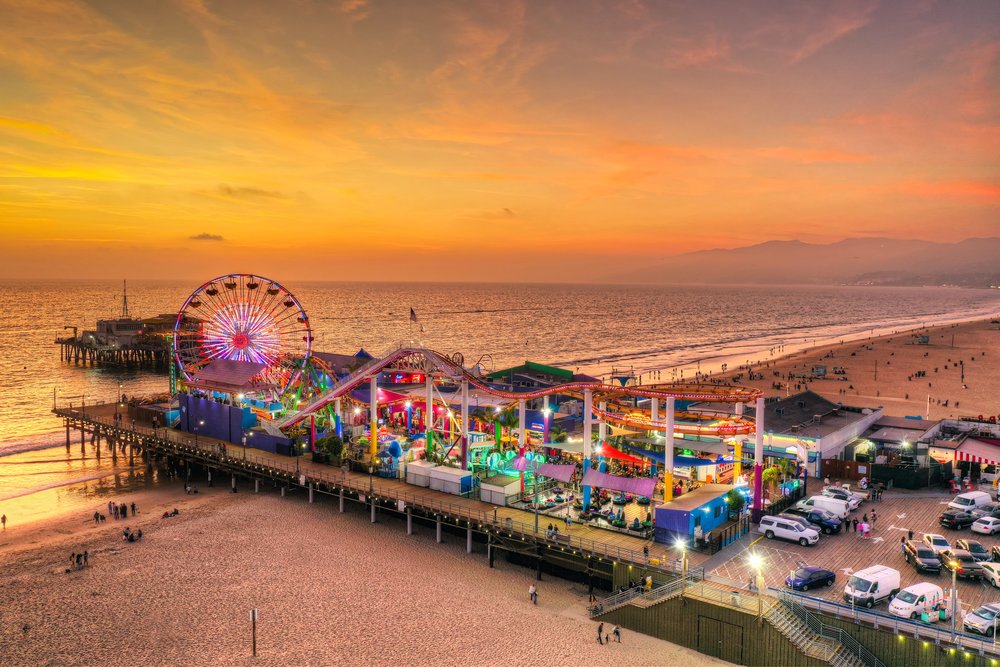 Colorful Santa Monica Pier during night