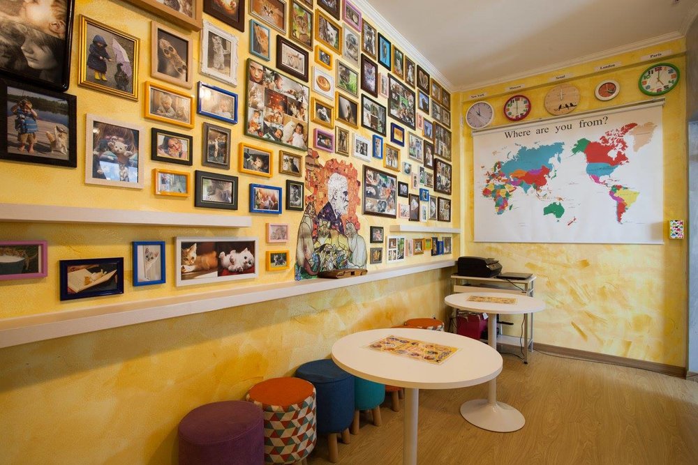 Cafe interior with wallpapers