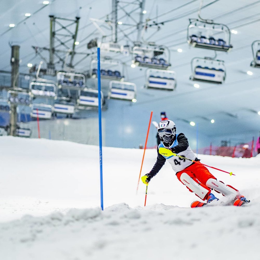 Man skiing down