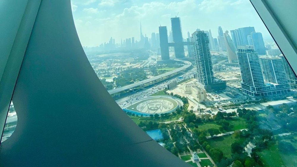 This is what the view looks like atop Dubai Frame. Credits: @alisheraze
