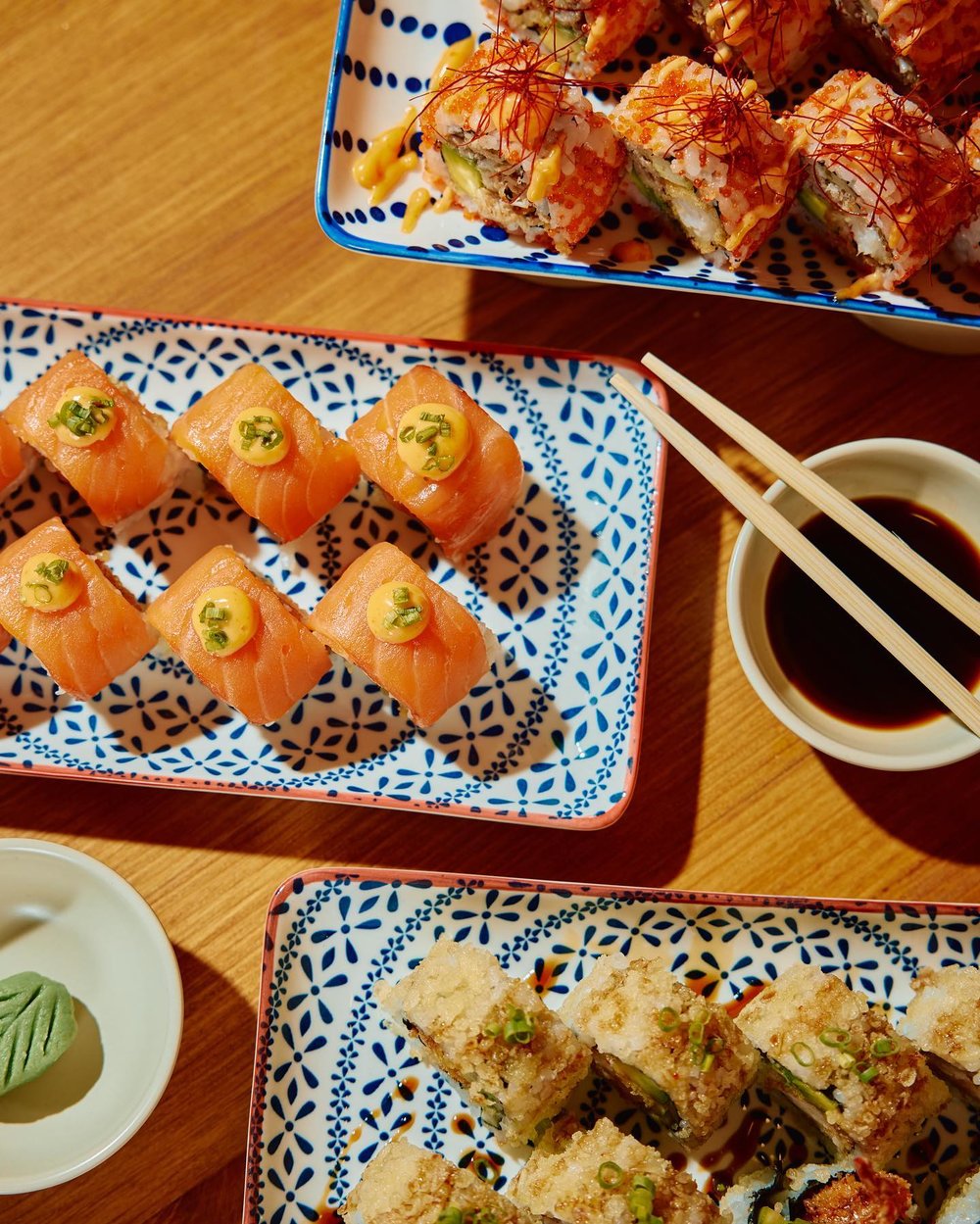 Sushi dishes in the table