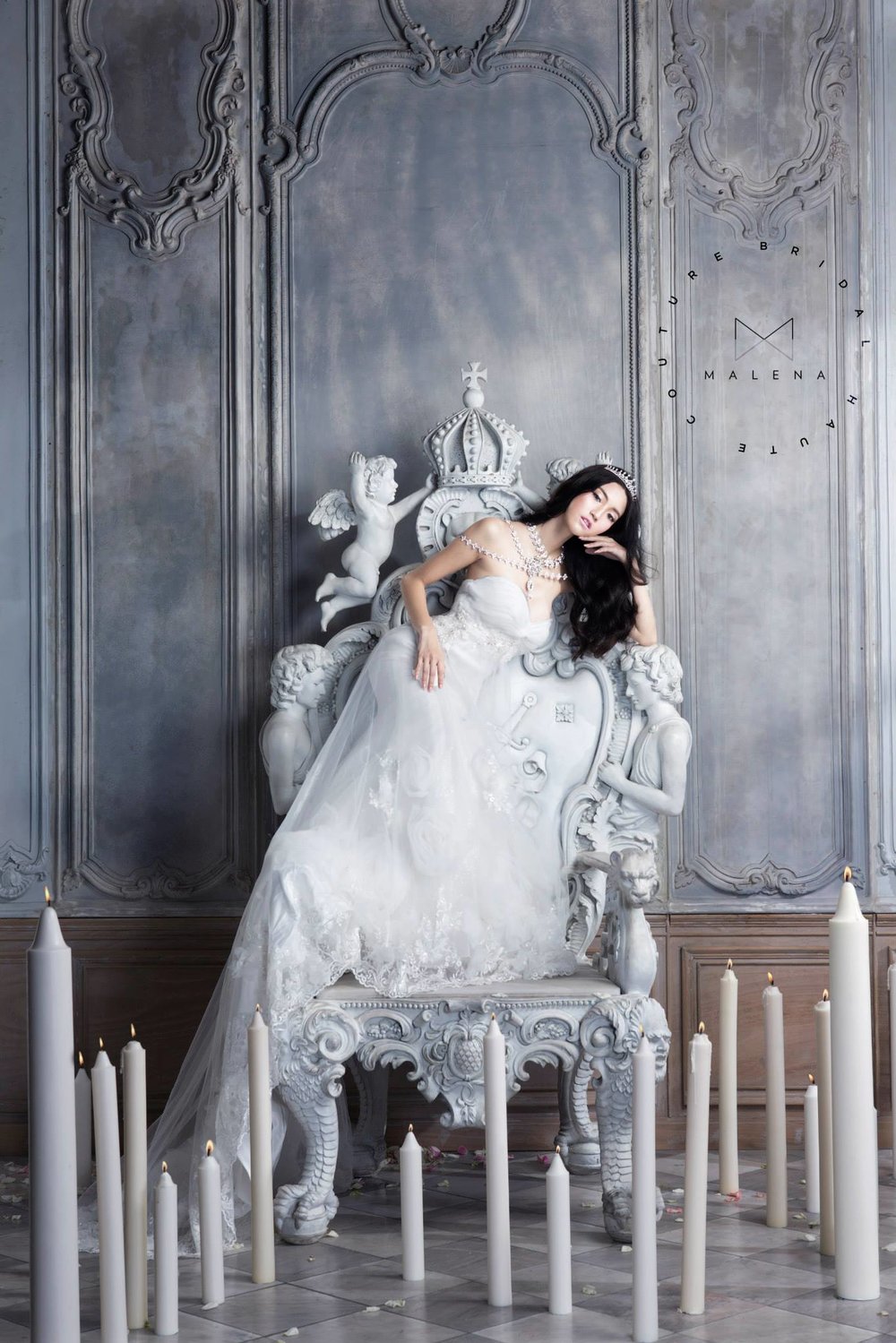 bride sitting in a throne