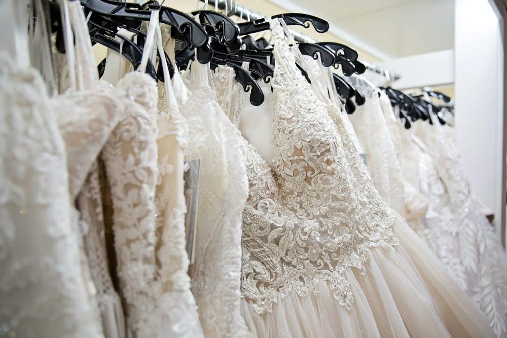 Wedding gowns in hangers
