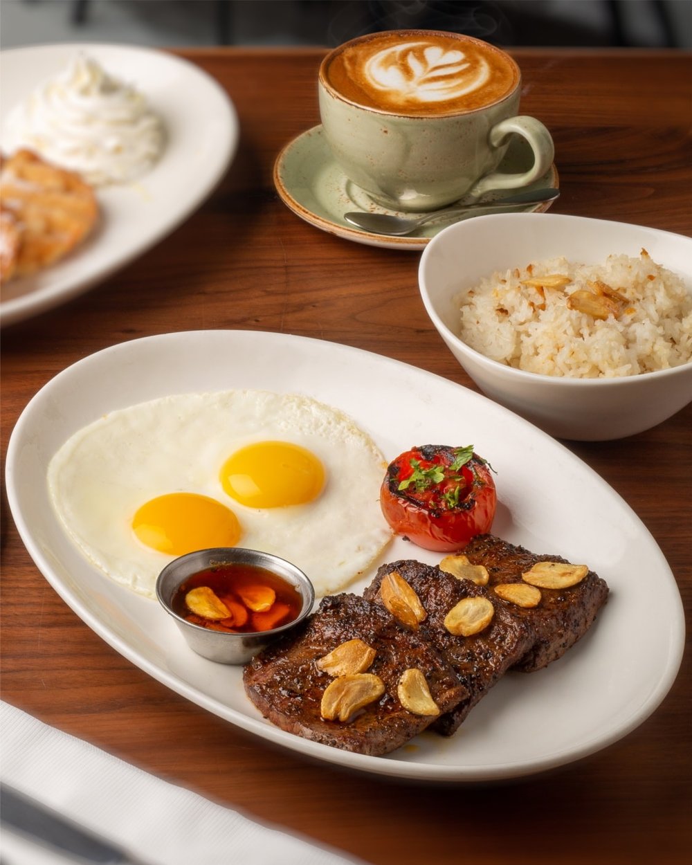 Steak with garlic Rice and Egg