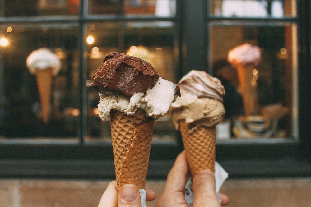 two Ice cream in a sugar cone