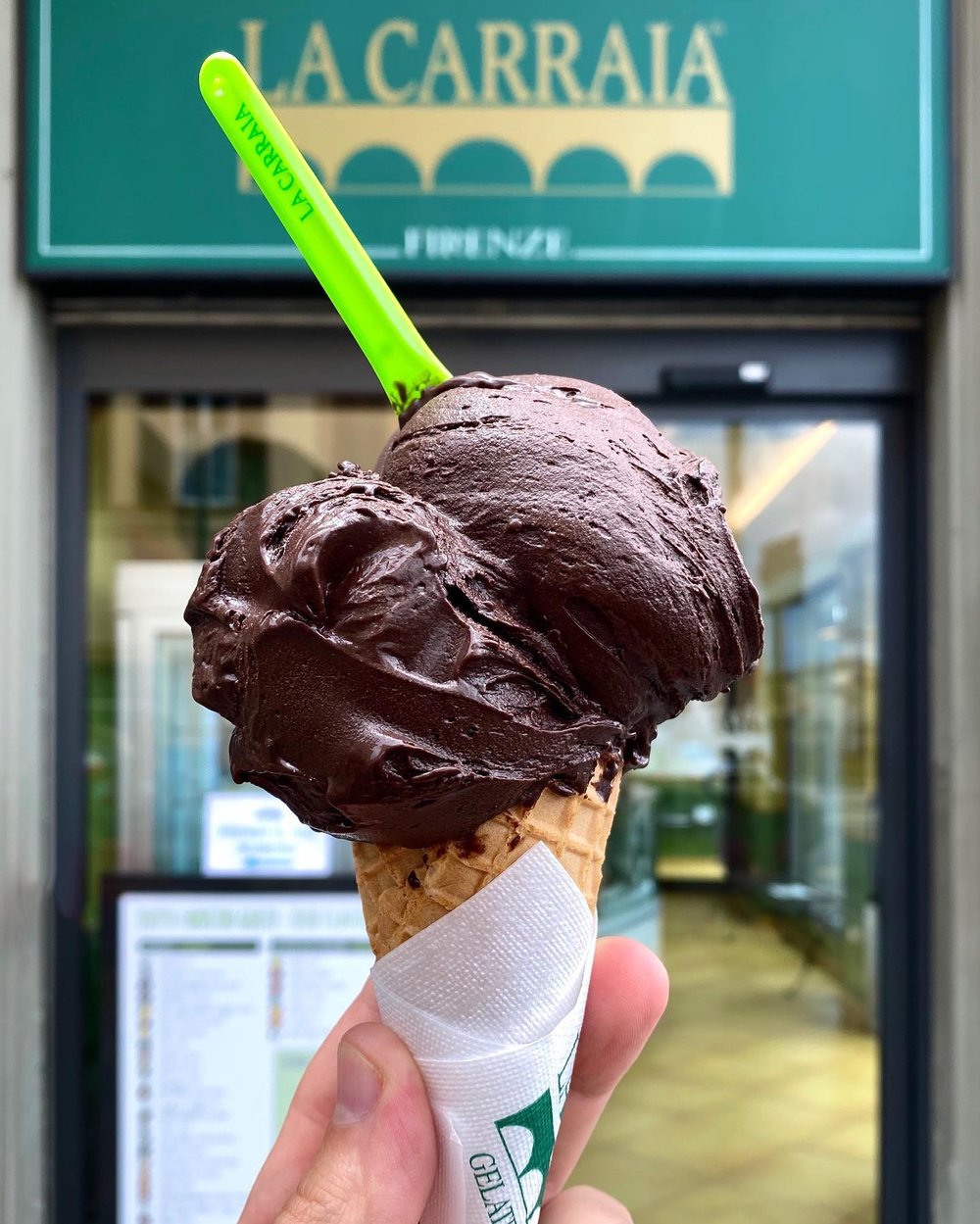 Chocolate ice cream in a cone