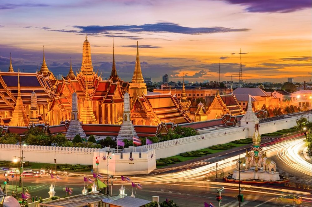 View of the Grand Palace during evening hours in Bangkok