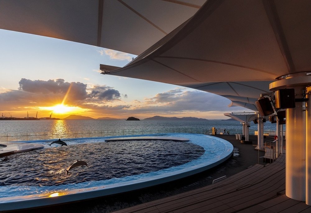 四国水族館 海豚プール 夕暮れの景 Shikoku Aquarium Dolphin Pool Sunset