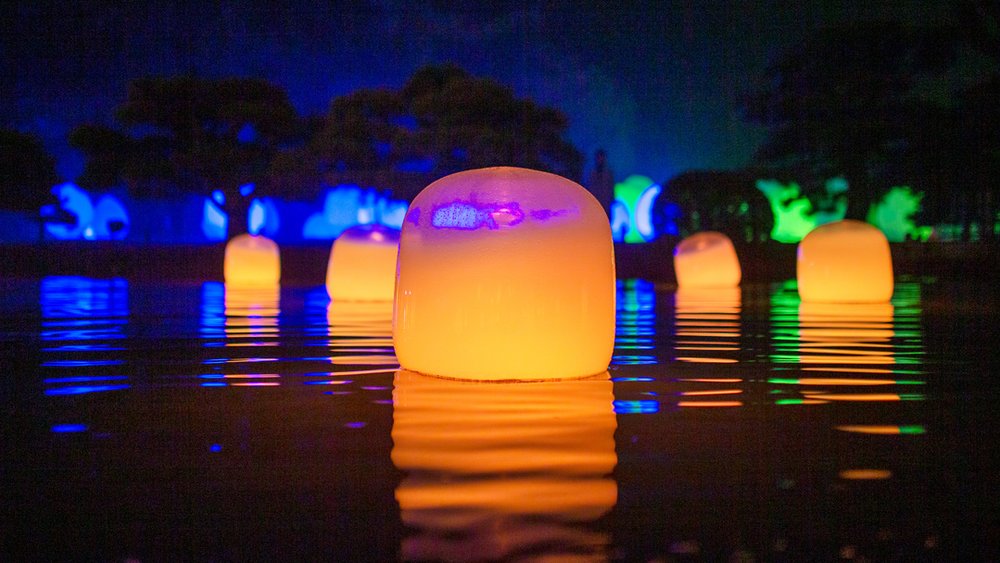 チームラボ ボタニカルガーデン 大阪 浮遊する呼応するランプ - ワンストローク
