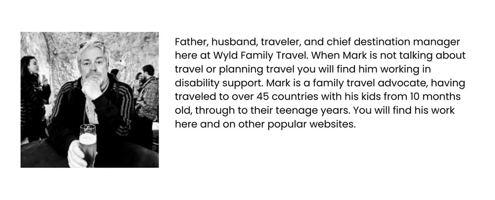 black and white photo of mark from wyld family travel