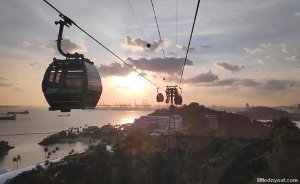 sentosa cable car during sunset