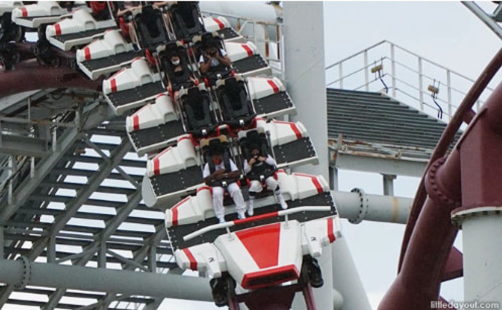 kids on a rollercoaster at Universal Studios Singapore
