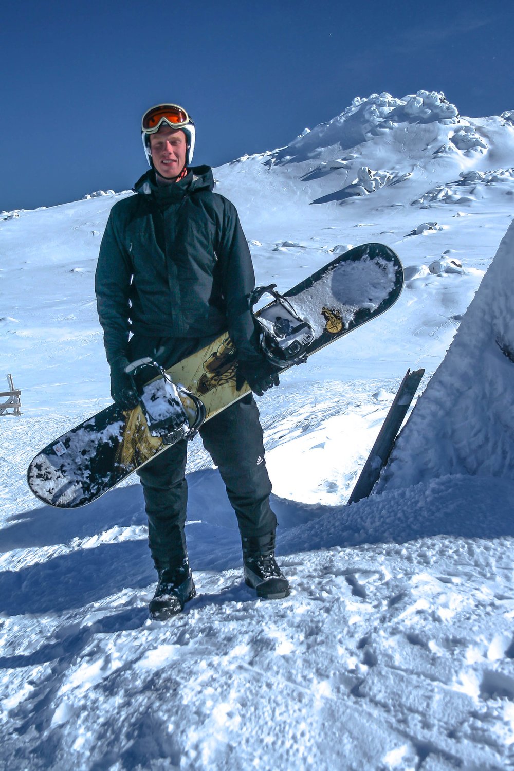 Man posing for a photo while holding his ski