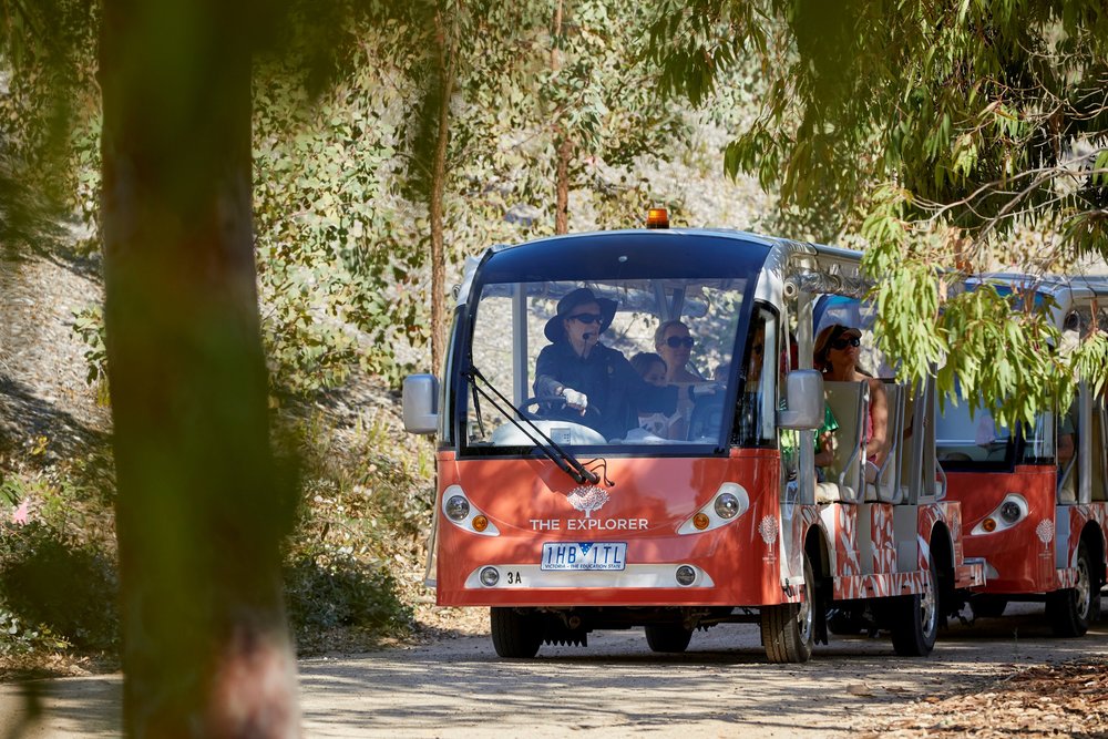 A mini kart with guests onboard in Royal Botanic Gardens Cranbourne