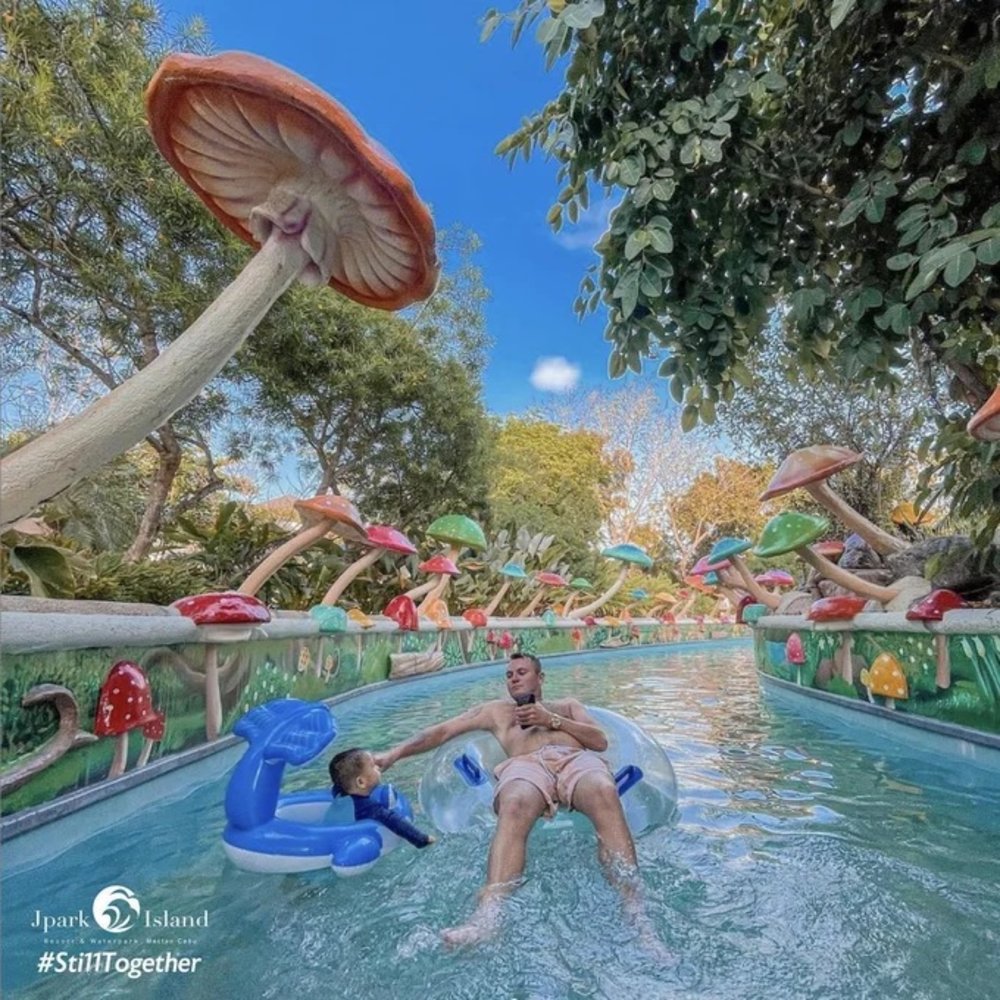 Father and son bonding in a water park in Cebu