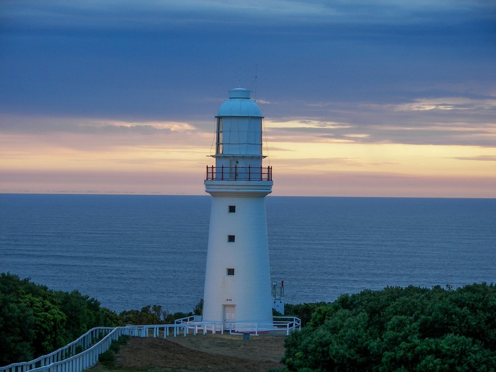 a view of the Cape Otway Lighthouse at dusk