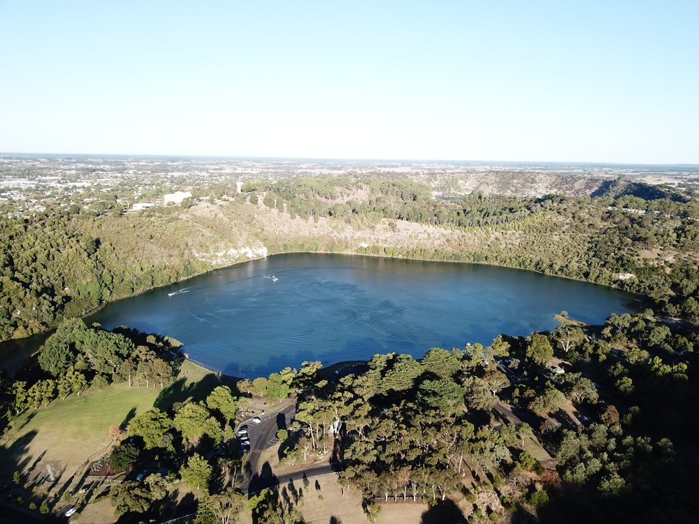 an aerial view of Blue Lake in Mount Gambier