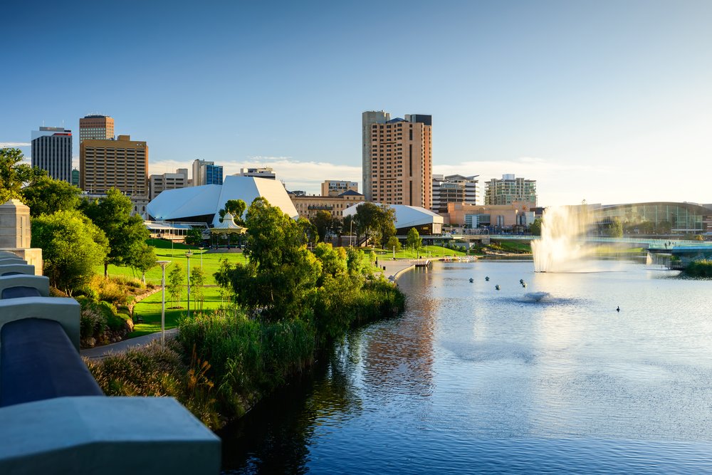 a view of a section of Adelaide's North Terrace and a river