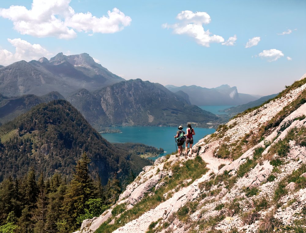 Couple hiking on top of a mountain in New Zealand