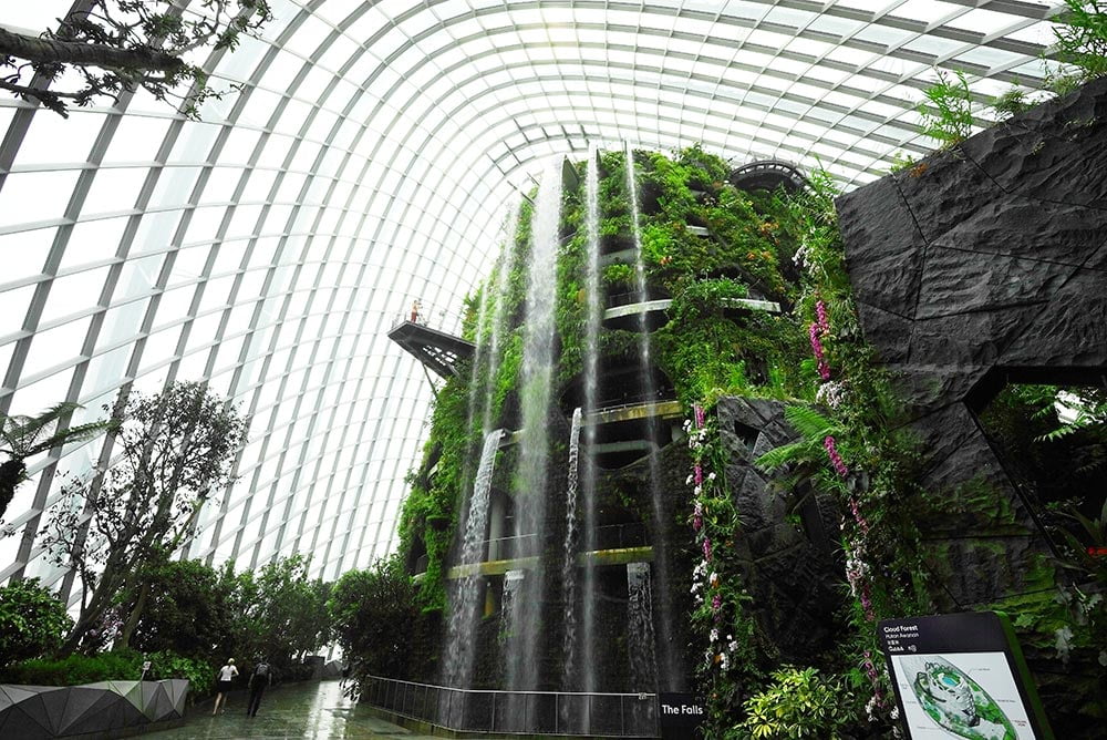 Cloud Forest dome waterfall in Singapore