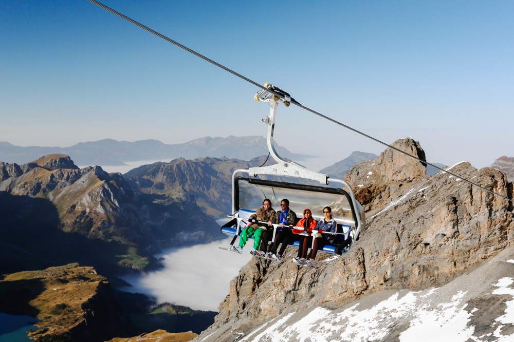 a mount titlis cable car in transit