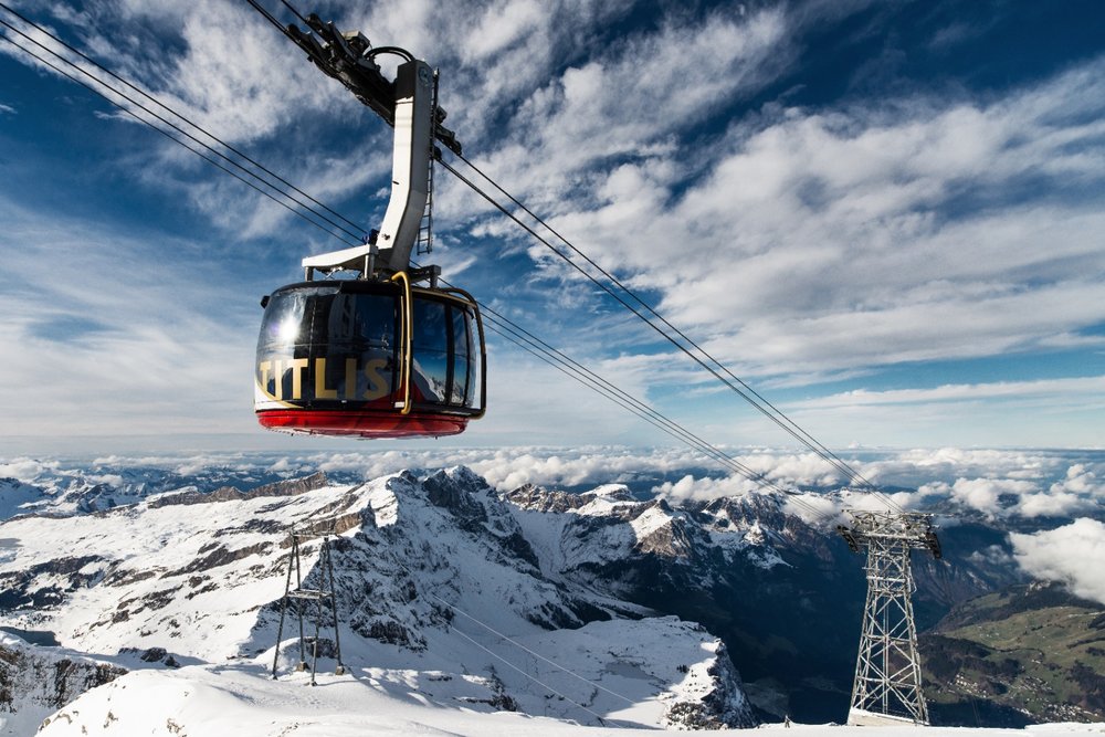 a view of the Mount Titlis cable car in transit